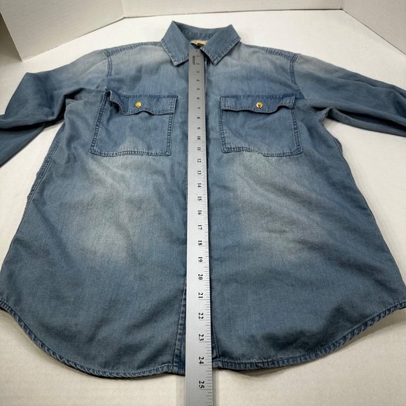 Michael Michael Kors Women's Size Small Shirt Snap Front Chambray Blue Preowned - Picture 11 of 14